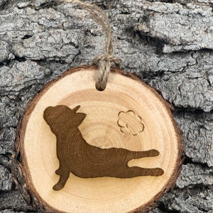 Funny Frenchie - Rustic Wood Ornament, Laser Engraved Ornament,, Pinon Wood Ornament, Wood Ornament, Laser Ornament