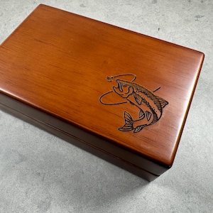 Walnut Wood Fly Fishing Fly Box: Laser-Engraved Trout Design