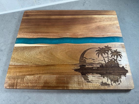 Beach, Ocean Design Charcuterie Board, Acacia & Resin Cheese Board