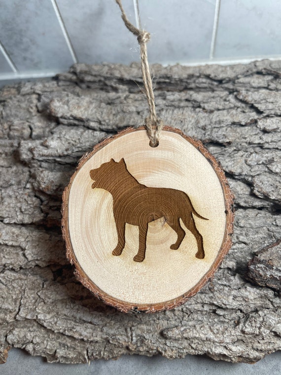 Rustic Wood Ornament, Laser Engraved Ornament,pit bull Ornament, Pitbull, Pinon Wood Ornament, Wood Ornament, Laser Ornament