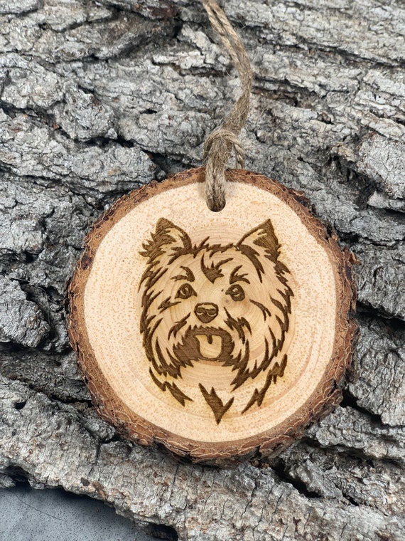 Yorkshire Terrier, Yorkie, Rustic Wood Ornament, Laser Engraved Ornament,, Pinon Wood Ornament, Wood Ornament, Laser Ornament