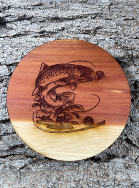 Fly Fishing, Trout design - Cedar coaster set