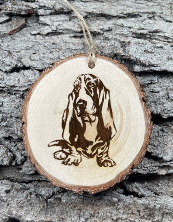 Basset Hound, Laser Engraved Ornament,, Pinon Wood Ornament, Wood Ornament, Laser Ornament