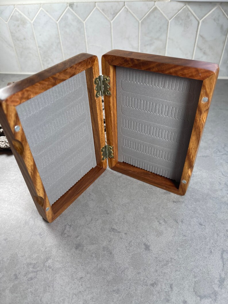Fly Fishing Fly Box Burled Wood Trout Design Fly Fishing Etsy
