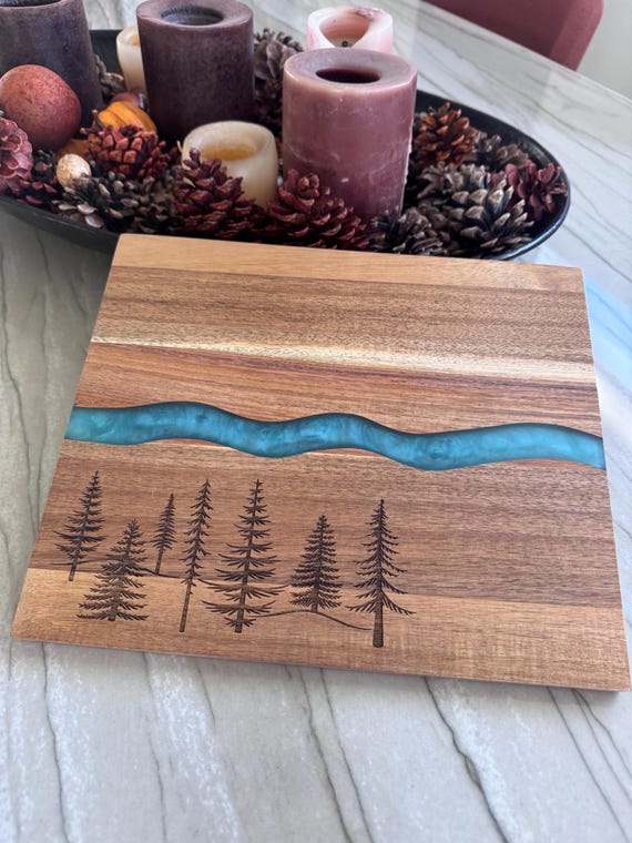 Pine Trees,  Forest Design Charcuterie Board, Acacia & Resin Cheese Board