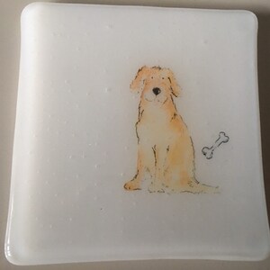 Dog coasters / fused glass tile with dogs retriever