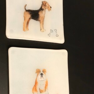 Dog coasters / fused glass tile with dogs set of 2