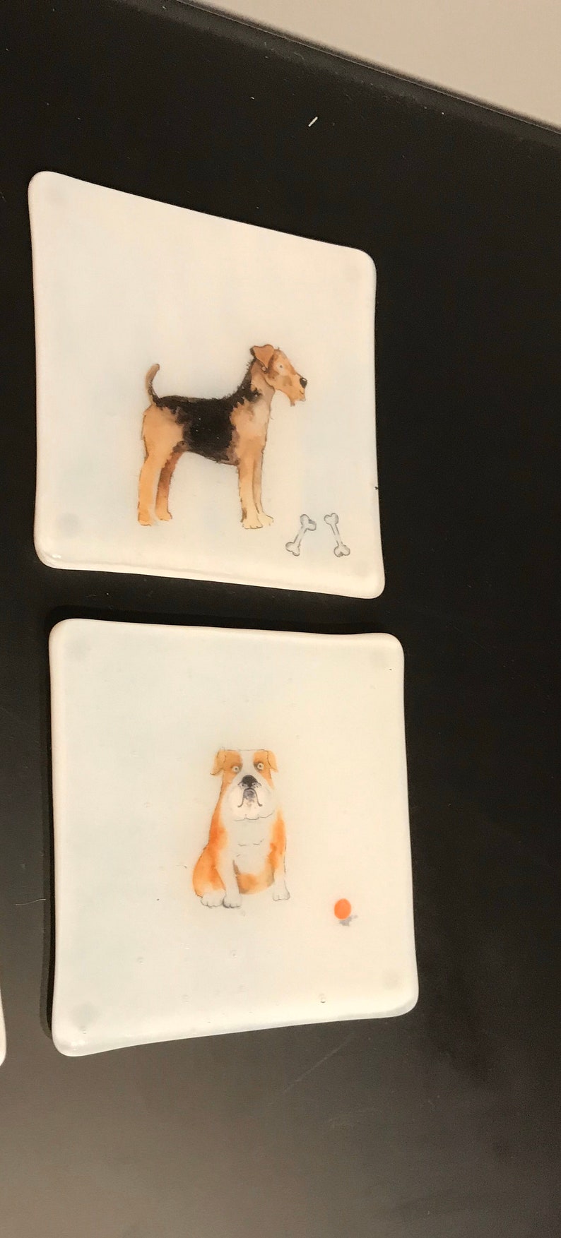 Dog coasters / fused glass tile with dogs set of 2