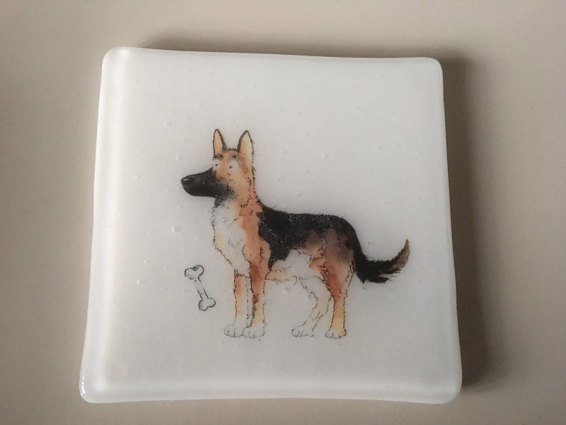 Dog coasters / fused glass tile with dogs Alsatian