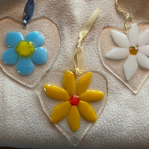 Fused Glass Hearts with Flower
