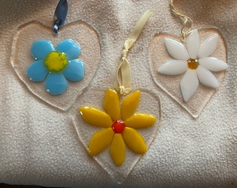Fused Glass Hearts with Flower