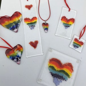 The Rainbow Collection rainbow coloured fused glass items mobiles coasters