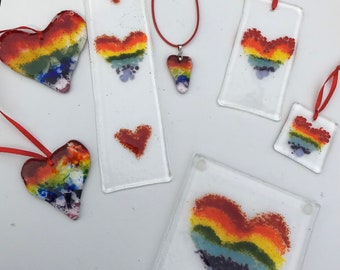 The Rainbow Collection rainbow coloured fused glass items mobiles coasters