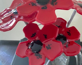 Fused Glass Vase sized Poppies