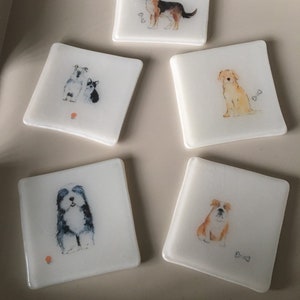 Dog coasters / fused glass tile with dogs set of 4