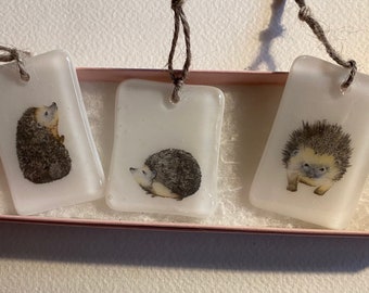 Fused Glass Hanging Hedgehogs