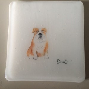 Dog coasters / fused glass tile with dogs bulldog