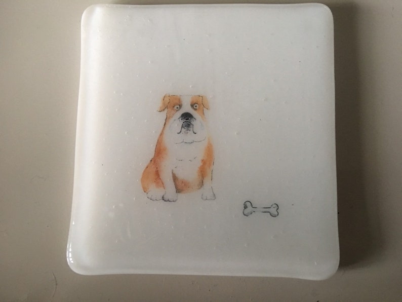 Dog coasters / fused glass tile with dogs bulldog