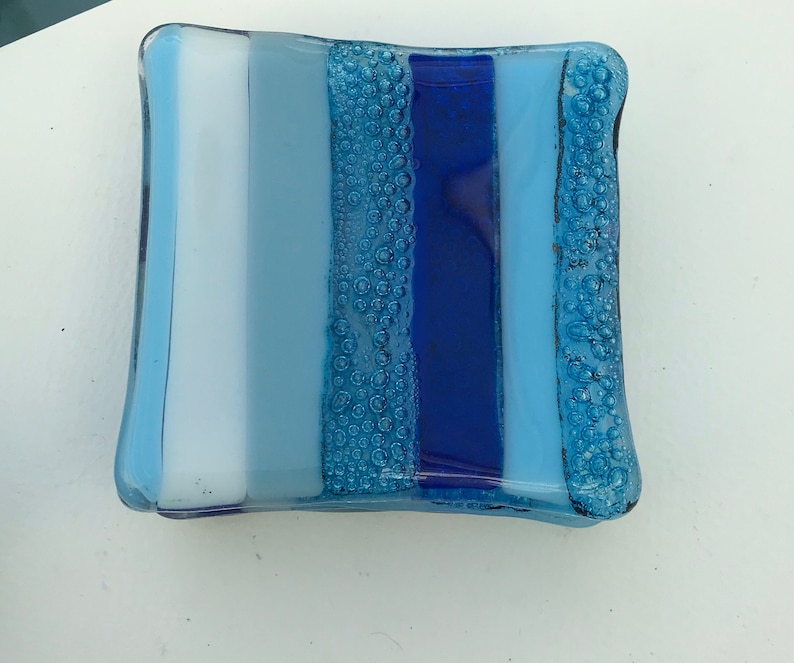 Blue Striped Glass Coasters Fused Glass Blue Coasters Stripy Etsy UK