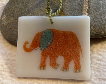 Colourful Elephant Fused Glass Hangings