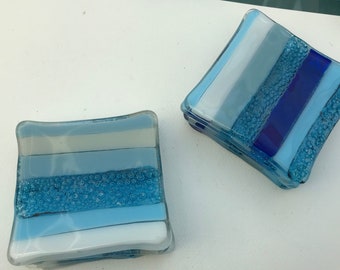 Blue striped glass coasters Fused Glass blue coasters stripy coasters