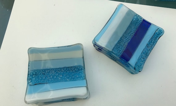 Blue glass coasters discount