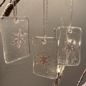 Fused Clear Glass Snowflake Hangings
