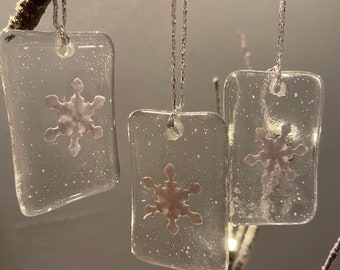 Fused Clear Glass Snowflake Hangings