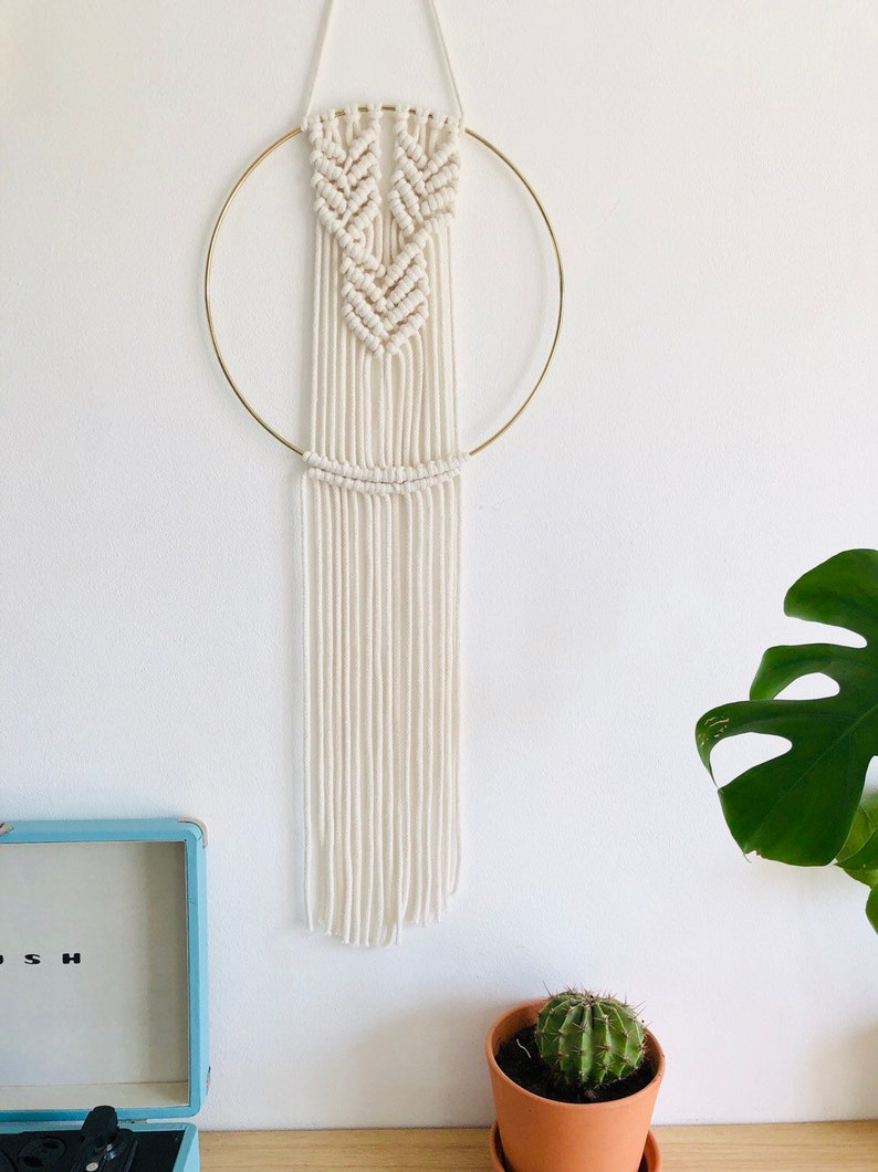 Gold Ring Macrame Wall Hanging Minimalist Macrame Tapestry Etsy