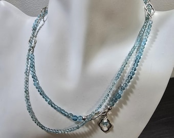 Long apatite and sterling silver necklace.