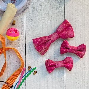 Pink & Gold Pet Bow Tie: Dog Cat Collar Accessory, Small/Large