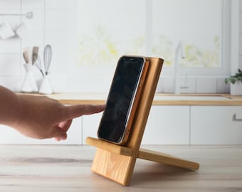 Wooden Collapsable Cell Phone Stand, Hands-free Easy To Store Tablet Holder
