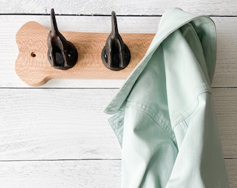 Wooden Dog Tail Wall Hooks: Bone Shaped Coat Rack, Sycamore or Ash