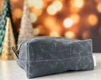 Dusty Blue Waxed Canvas Water Resistant Dopp Kit, Denim Canvas Traveler Toiletry Bag