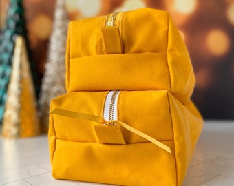 Yellow Waxed Canvas Water Resistant Dopp Kit, Gold Canvas Traveler Toiletry Bag