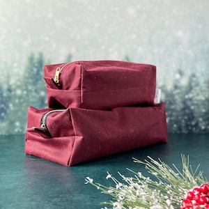 Burgundy Waxed Canvas Water Resistant Dopp Kit, Red Canvas Traveler Toiletry Bag