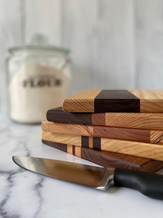 Exotic Wood Striped Cutting Board: Unique Charcuterie Kitchen Decor
