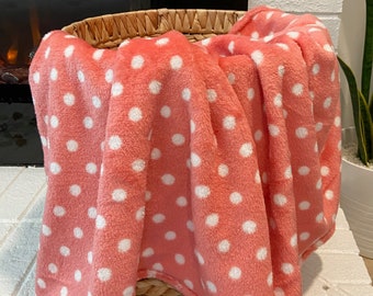 Oversized Fleece Throw Blanket: Coral Pink Polka Dot, Extra Long