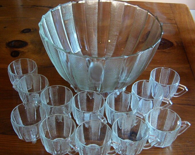 Punch Bowl Set DEWDROP Glass Etsy