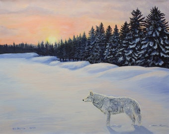 Limitierte Auflage Giclee Print "Abendpause" Original Wolf Wildlife Art