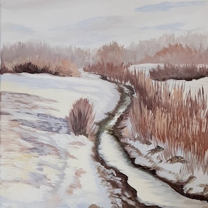 Original art- &quot;Winter Stream&quot; Acrylic Painting Unframed