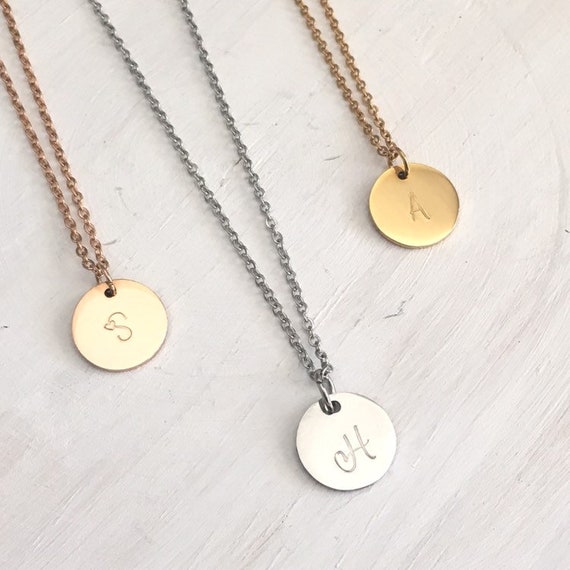 Initial Necklace Silver Rose Gold Necklace Gold Initial | Etsy