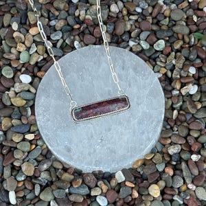 Copper Chrysocolla Bar Necklace: Sterling Silver Paperclip Chain