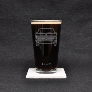 BMW 2002 Classic Sports Car, Bimmer Enthusiast, Vintage Driving Themed Etched Beer Pint Glass Gift, Original Artwork, Made in USA