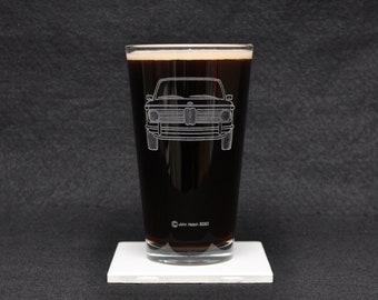 BMW 2002 Classic Sports Car, Bimmer Enthusiast, Vintage Driving Themed Etched Beer Pint Glass Gift, Original Artwork, Made in USA