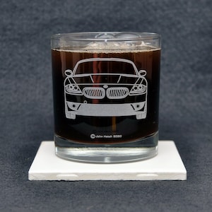 BMW Z4 Coupe or Roadster European Sports Car Enthusiast Etched Whiskey Rocks Glass Gift Original Artwork Made in USA!
