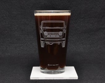 Toyota Land Cruiser FJ55 Iron Pig 55 Series 4x4 Off Road Driving Themed Etched Beer Pint Glass Gift, Original Artwork, USA Made, Landcruiser