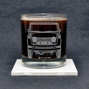 Toyota FJ55 Land Cruiser &quot;Iron Pig&quot; Vintage 4x4 Enthusiast Etched Whiskey Rocks Glass Gift Original Artwork Made in USA! Landcruiser