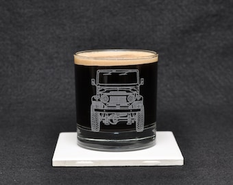 Toyota FJ40 Land Cruiser Vintage Japanese 4x4 Off Road Enthusiast Etched Whiskey Rocks Glass Gift Original Artwork Made in USA! Landcruiser