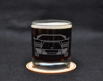 Lamborghini Countach Super Car Italian Sports Car Themed Etched Whiskey Rocks Glass Gift Original Artwork Made in USA!